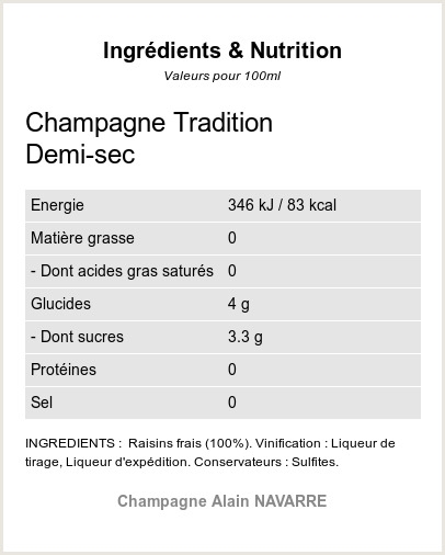 Cuvée Tradition Demi-Sec - Ingrédients et Nutrition 